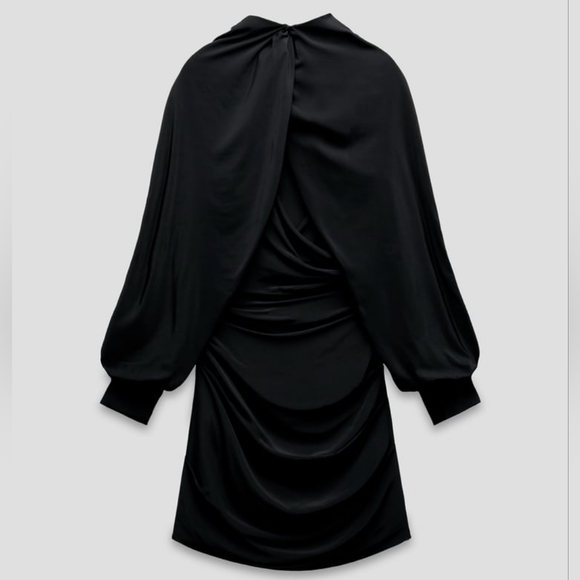 LIMITED EDITION Zara Cape Sleeve Black Mini Dress - Picture 12 of 16